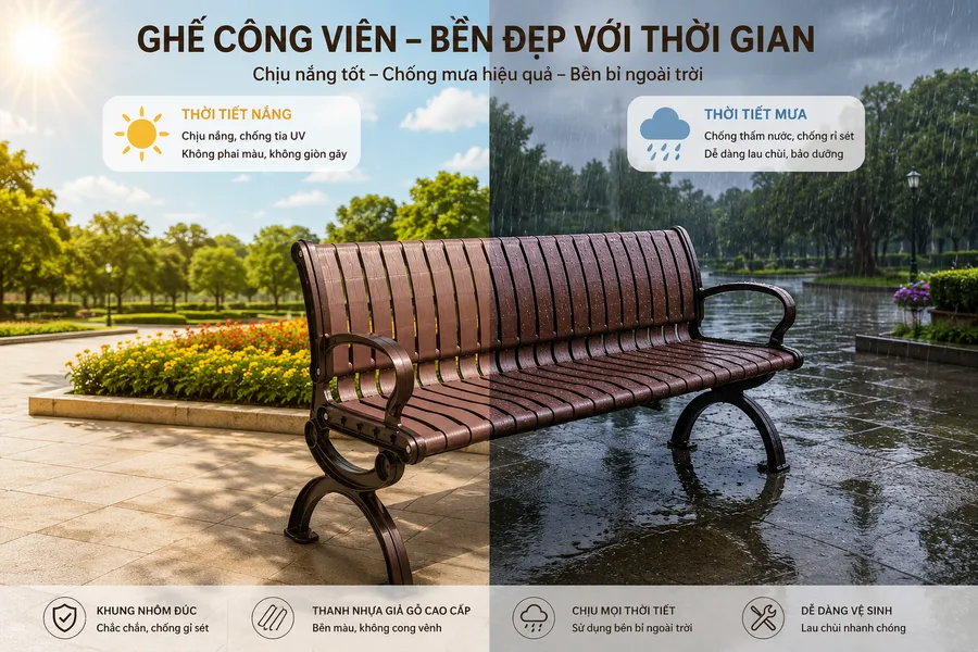 Ghế công viên ngoài trời chịu được nắng mưa