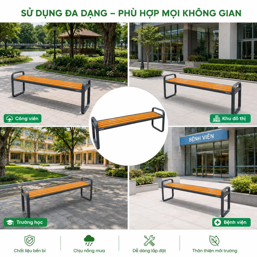 Ghế băng dài ngoài trời phù hợp nhiều không gian