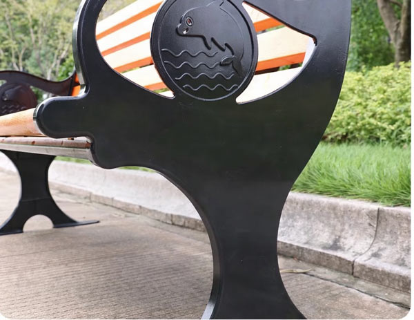 Các chi tiết cấu tạo ghế công viên gỗ nhựa tay vịn hình cá heo