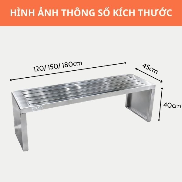 Ghế công viên không tựa bằng inox - ghế băng inox ngoài trời