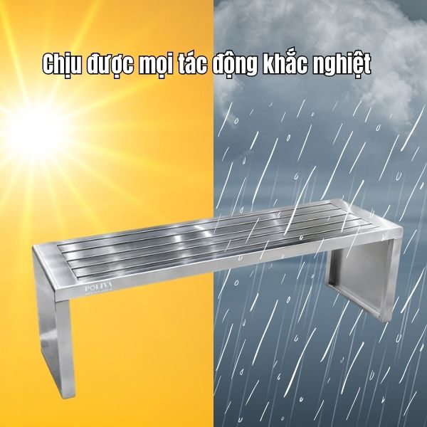 Ghế công viên không tựa bằng inox - ghế băng inox ngoài trời