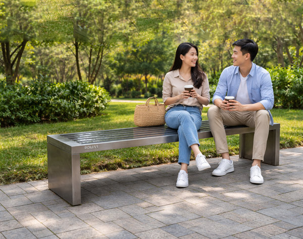 Ghế công viên không tựa bằng inox - ghế băng inox ngoài trời