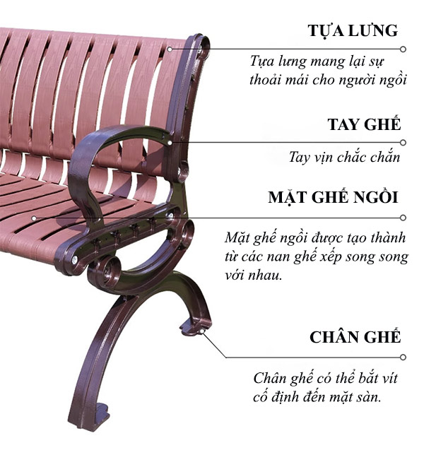 Ghế công viên khung nhôm nan nhựa