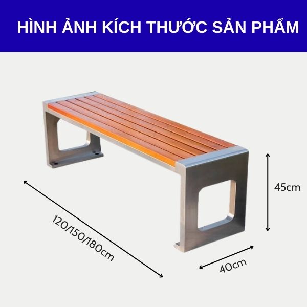Chi tiết kích thước ghế băng dài giả gỗ ngoài trời