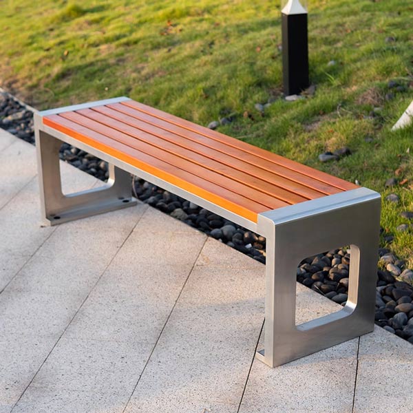 Ghế dài công viên khung inox mặt ngồi giả gỗ