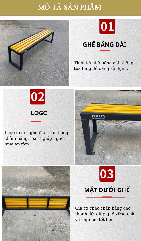 Ghế dài ngoài trời nan nhựa nhiều màu