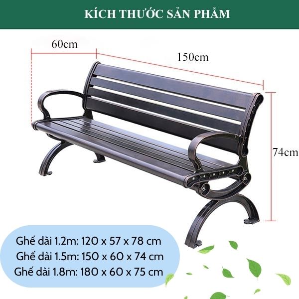 Chi tiết kích thước ghế công viên nhôm đúc