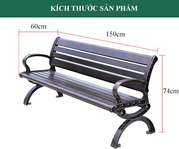 Chi tiết kích thước ghế công viên nhôm đúc