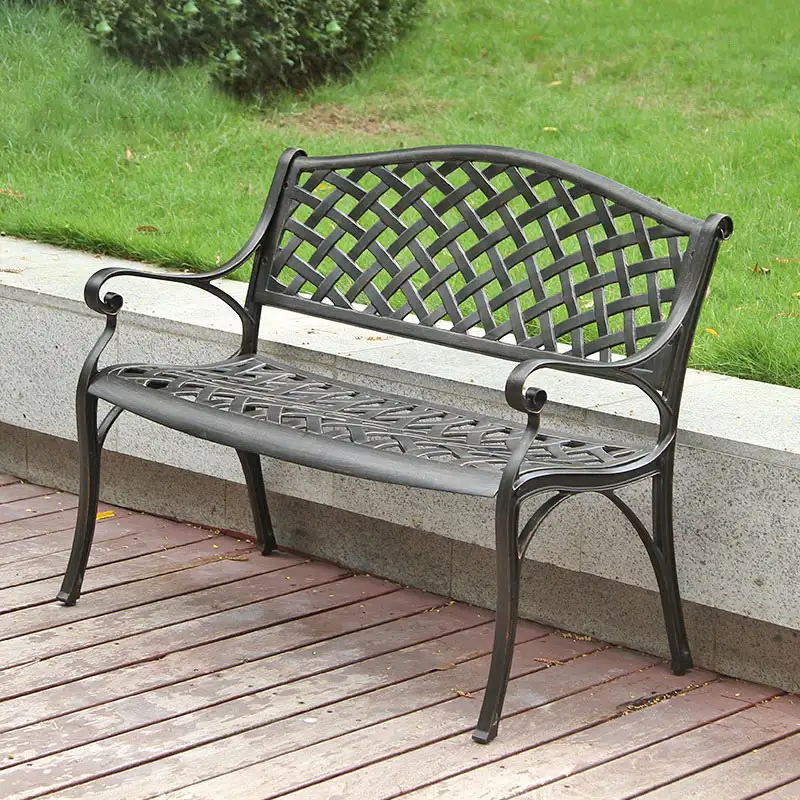 Ghế nhôm đúc dài sân vườn có tựa kiểu dáng đơn giản