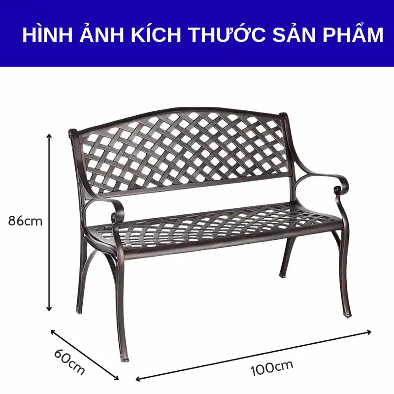 Kích thước ghế nhôm đúc dài sân vườn có tựa 