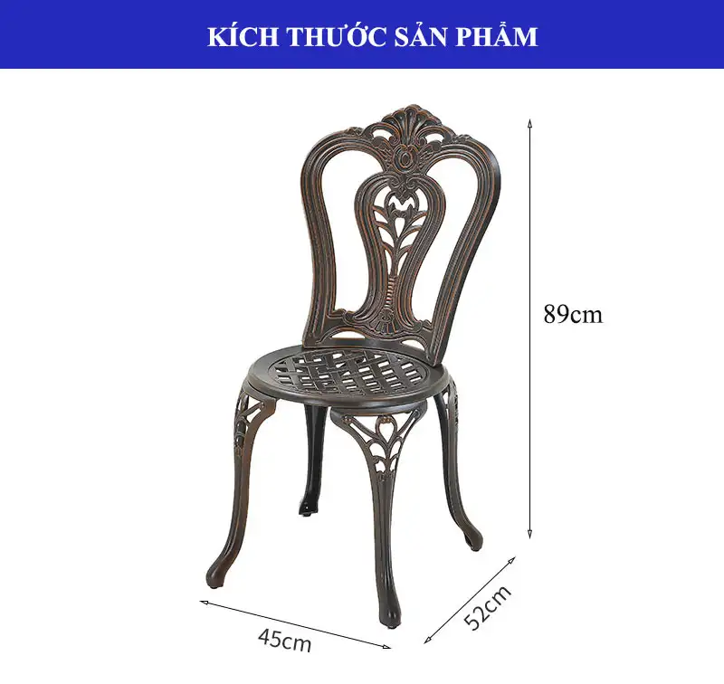 Kích thước ghế nhôm đúc cafe sân vườn hình vương miện