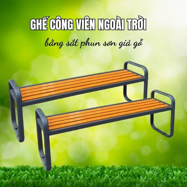 Mẫu ghế băng dài ngoài trời bằng sắt sơn giả gỗ