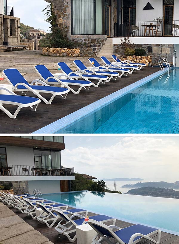 Mẫu ghế hồ bơi khung nhựa vải lưới