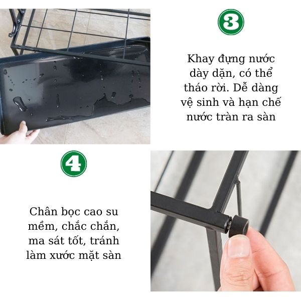 Khay đựng nước dày dặn, chân đế giá để ô bọc cao su chống xước sàn