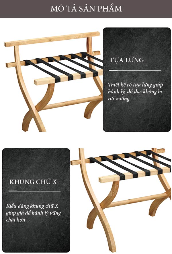 Chi tiết các bộ phận cấu thành giá gỗ để hành lý