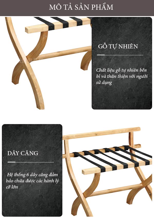 Chi tiết các bộ phận cấu thành giá gỗ để hành lý