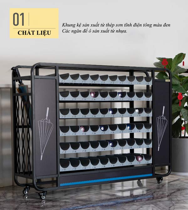 Mẫu giá kệ để ô dù được thiết kế với khung thép đen