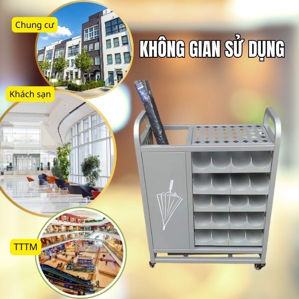 Mẫu giá để ô dù 20 ngăn được sử dụng ở nhiều không gian