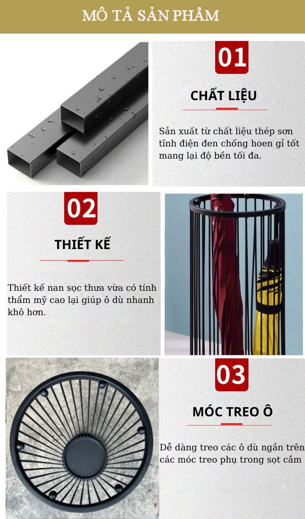 Các đặc điểm của mẫu sọt cắm ô dù thép sơn tĩnh điện