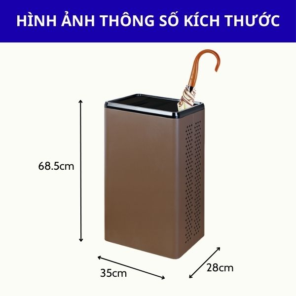 Chi tiết kích thước thùng để ô dù màu nâu