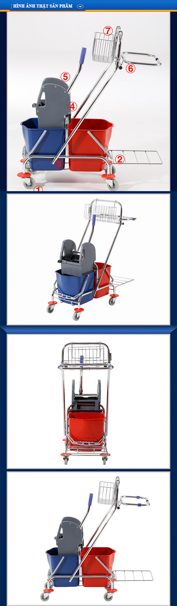 Cận cảnh các góc cạnh xe vắt nước cây lau sàn