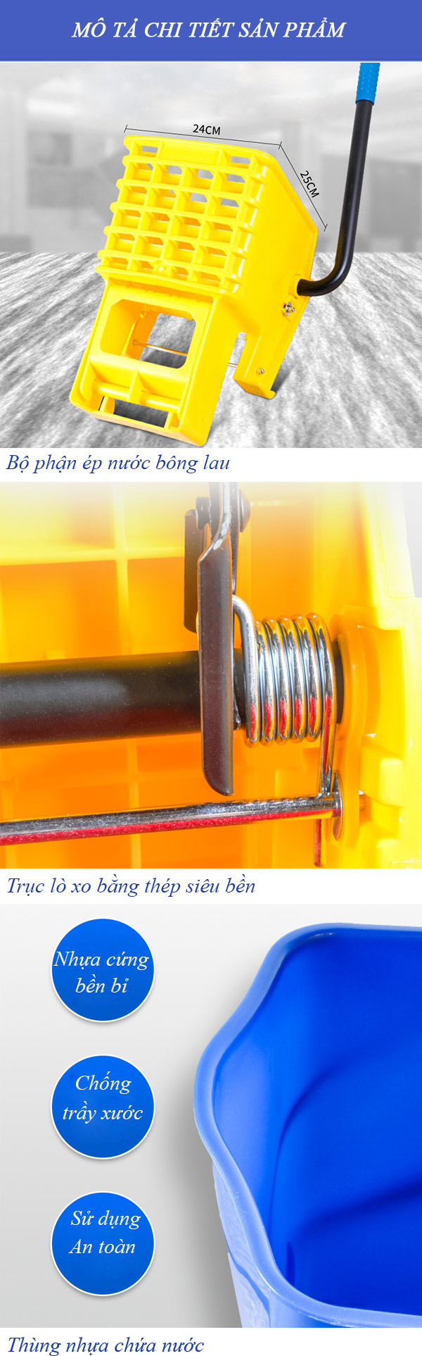 Khám phá các bộ phận cấu thành xe vắt nước cây lau sàn