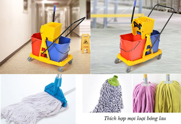 Mẫu xe vắt móp dùng ở không gian rộng, thích hợp với nhiều kích thước cây lau nhà