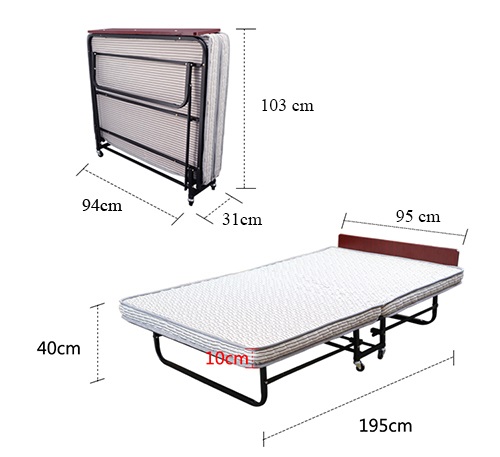 Kích thước giường phụ khách sạn nệm gấp