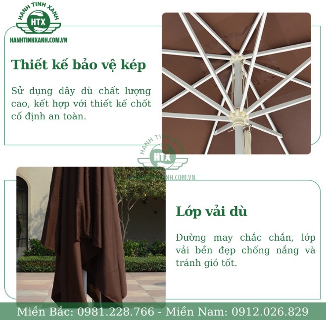 Ô dù chính tâm thiết kế bảo vệ kép, vải dù chắc chắn chống nắng và gió cực tốt