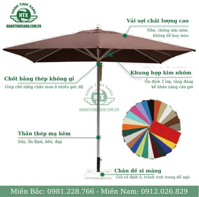 Dù chính tâm vuông với chất liệu hợp kim, vải dù cao cấp