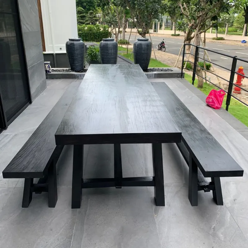 Bộ bàn ghế ngoài trời gồm ghế băng dài, bàn ăn