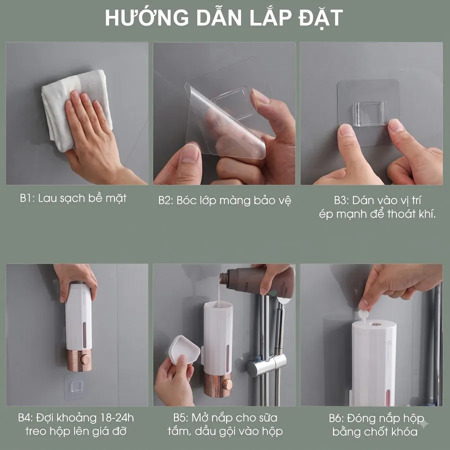 Hướng dẫn lắp treo tường bình đựng nước rửa tay nhựa