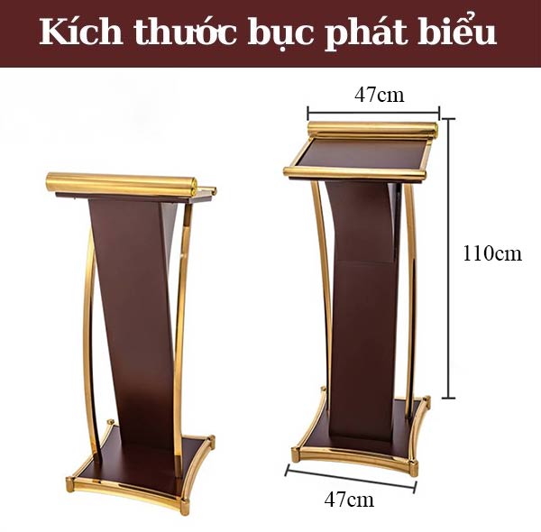 Kích thước bục phát biểu gỗ kết hợp inox vàng