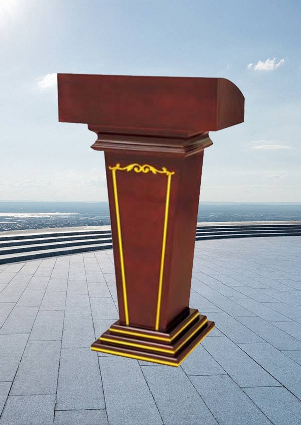 Mẫu bục phát biểu sang trọng bằng gỗ kết hợp inox mạ vàng