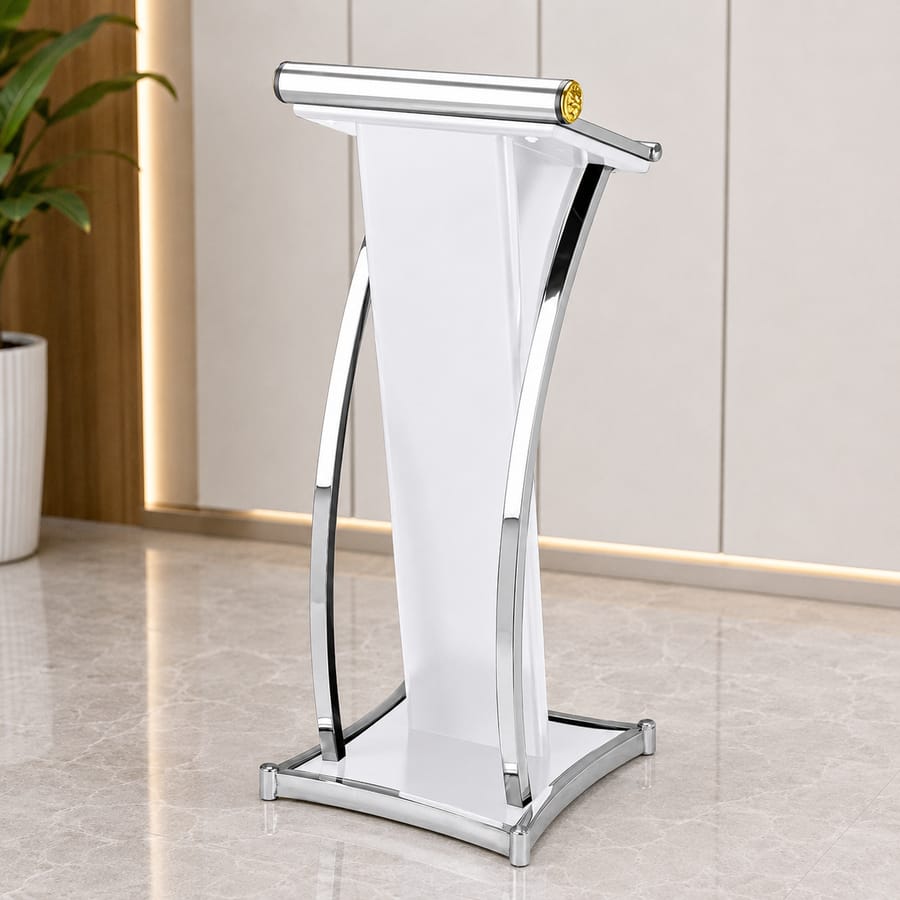 Bục phát biểu sự kiện, hội trường màu trắng đơn giản