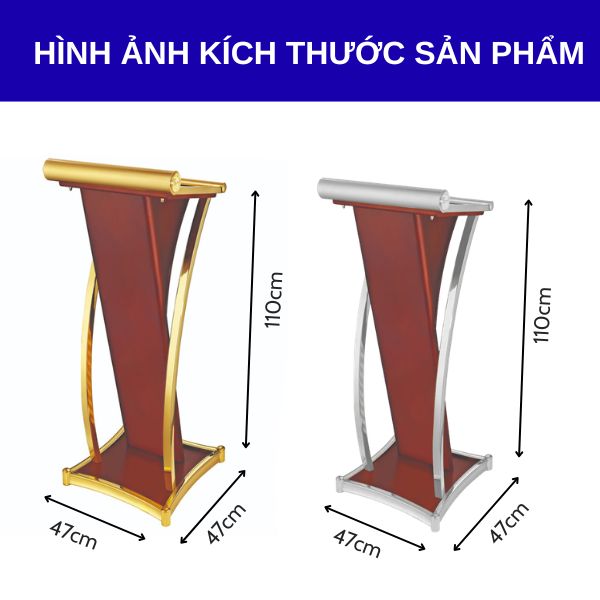 Kích thước bục phát biểu thép sơn tĩnh điện viền inox