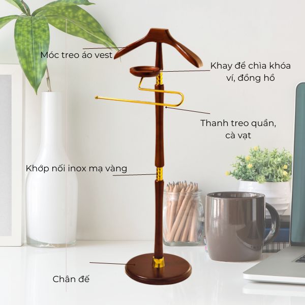 Các chi tiết cấu thành giá treo áo vest bằng gỗ