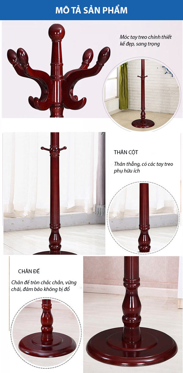 Kết cấu cây treo quần áo chắc chắn với các chi tiết nhỏ