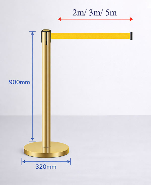 Kích thước cột chắn inox màu vàng dây căng kéo