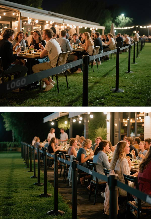 Sử dụng cột chắn dây màu đen cho sự kiện sang trọng