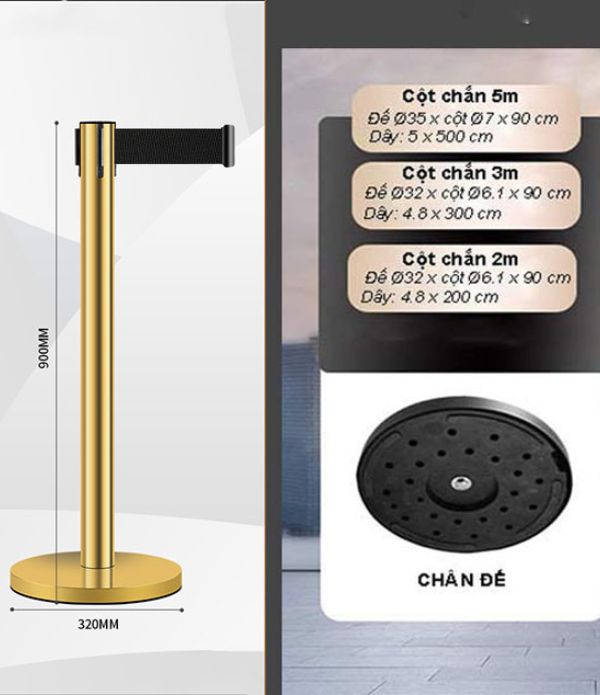 Tham khảo các kích thước cột chắn sự kiện dây màu đen