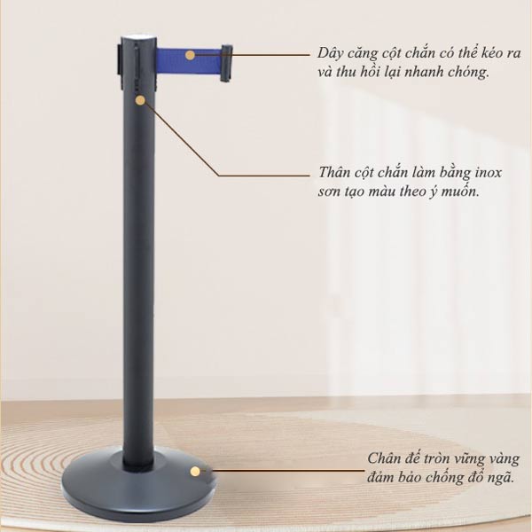 Mẫu cột chắn dây màu xanh gồm 3 bộ phận chính cấu thành