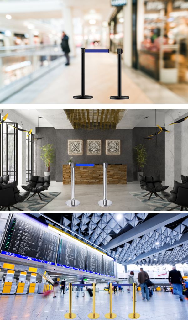 Cột chắn sự kiện dây xanh được dùng phổ biến