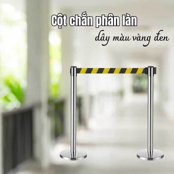 Mẫu cột chắn inox dây rút màu vàng đen phân làn hiệu quả