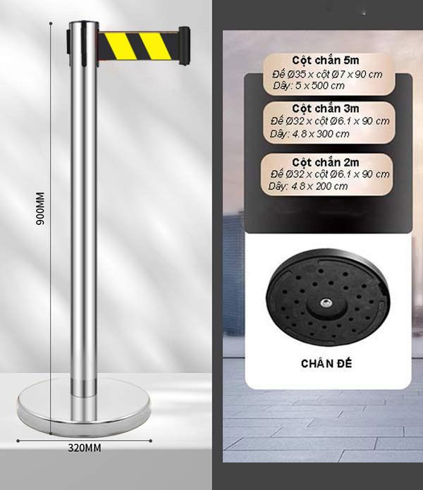 Tham khảo kích thước cột chắn inox dây màu vàng đen
