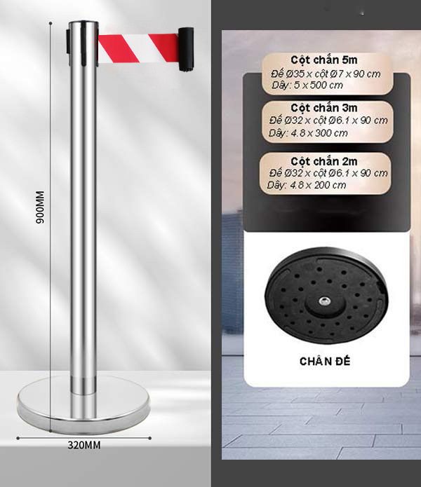 Kích thước cột chắn sự kiện dây màu trắng kẻ đỏ