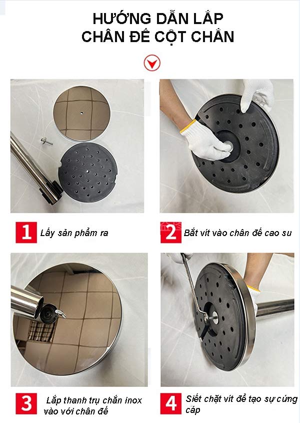 Hướng dẫn lắp chân đế cột chắn inox