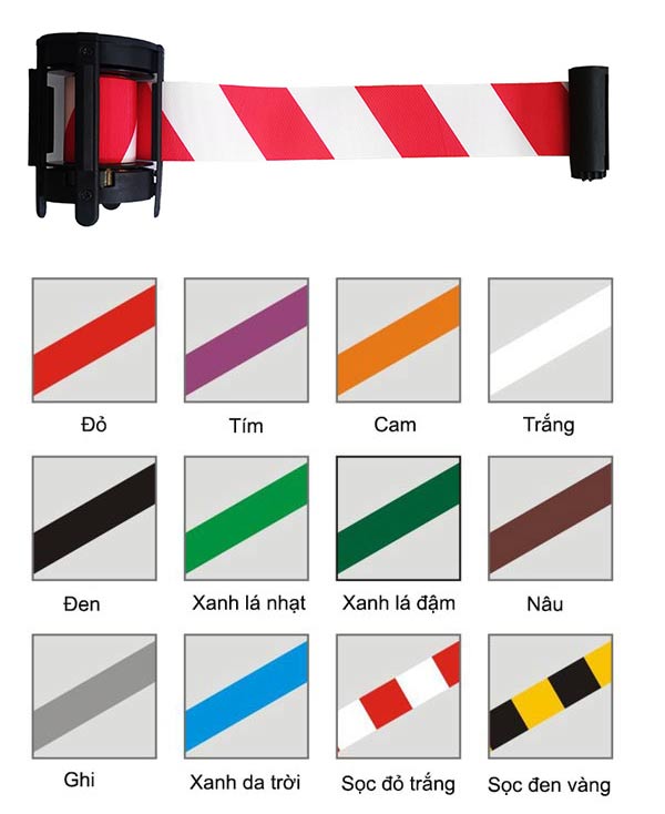 Dây cột chắn màu trắng kẻ đỏ và nhiều màu khác