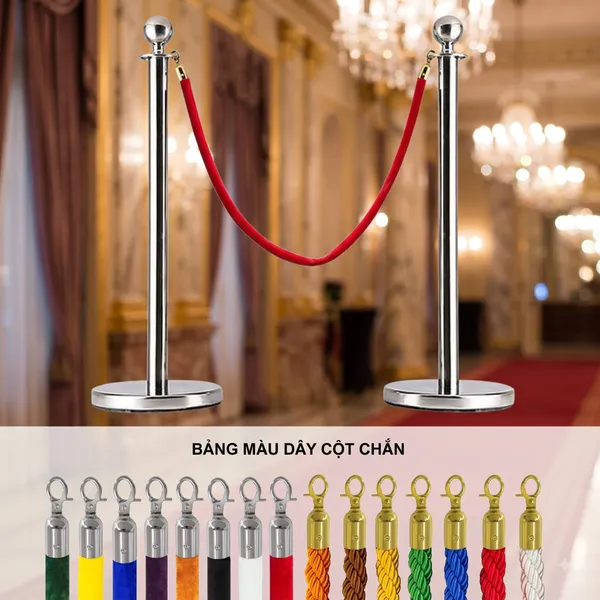 Cột chắn inox trắng dây chùng phân làn sự kiện