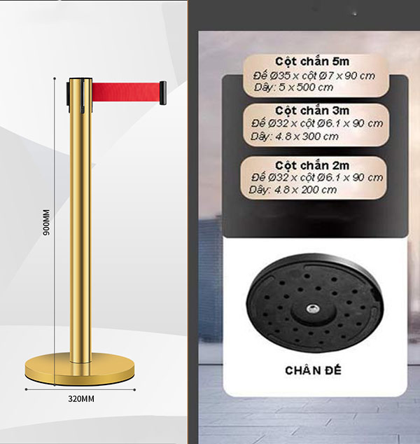 Tham khảo kích thước cột chắn inox dây căng kéo mạ vàng